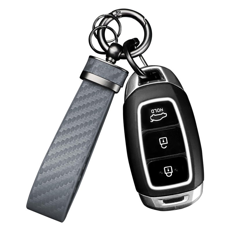 Turcee Carbon Fiber Car Keychain Automotive Interior Accessories Keychains Leather Car Key Fob Car Accessories Key Ring&Anti-Lost D-Ring(Premium Grey) - Image 1